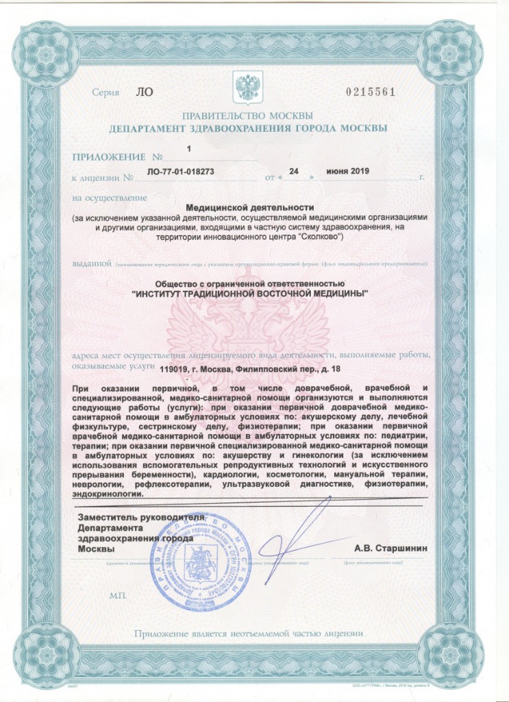 Приложение к лицензии — виды медицинской деятельности